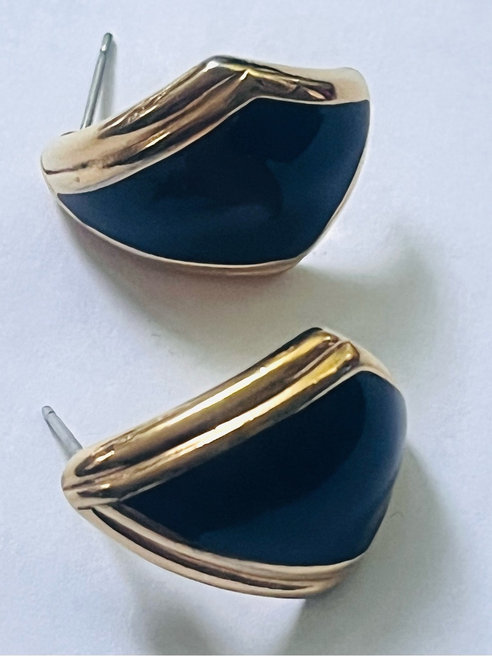 Monet Gold-Tone and Black Enamel Curved Stud Earrings